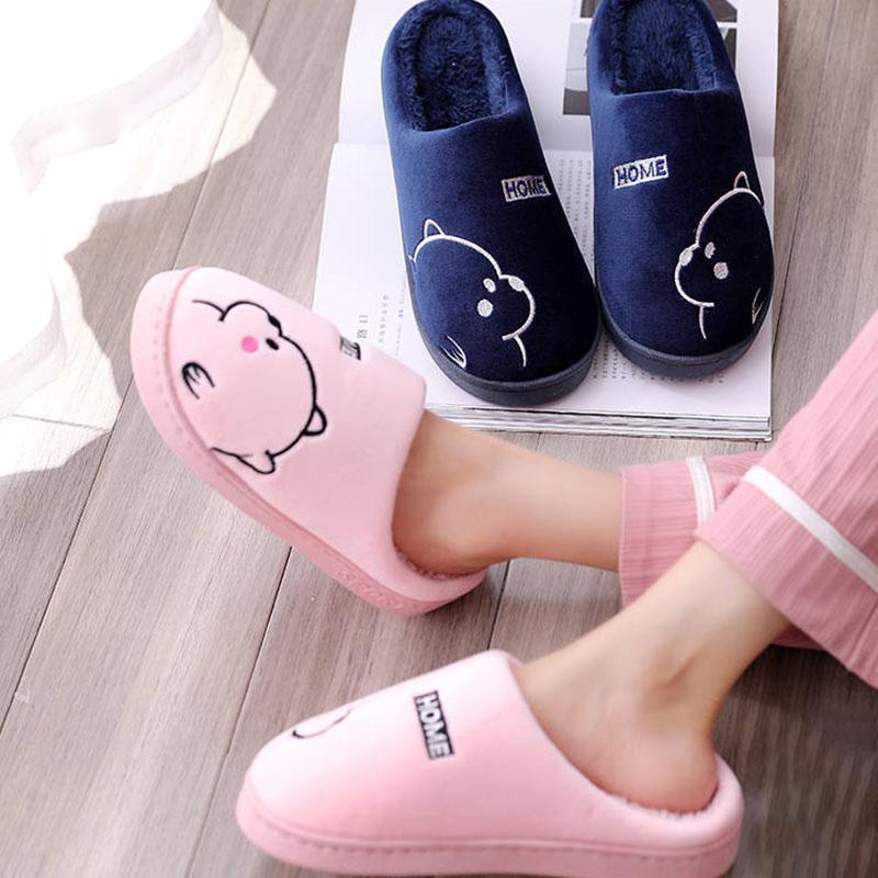 Autumn  Winter Plush Slippers for Men Women Warm Thick-soled Home Cartoon Non-slip Slippers Unisex