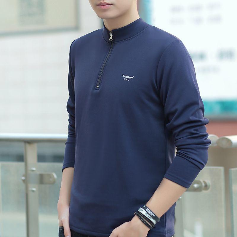 Men's Long-sleeved Half-zip Stand-up Collar Solid Color T-shirt Sports Bottoming Shirt Keeps Warm and Comfortable In Winter