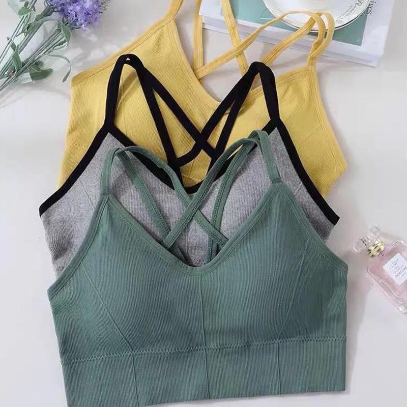 Women's Cross-cut Hollow Beauty Back Tube Top Strap Bottoming Shirt Fitness Bra Wear Yoga Vest Without Steel Ring Student Underwear Push Up Bra Top