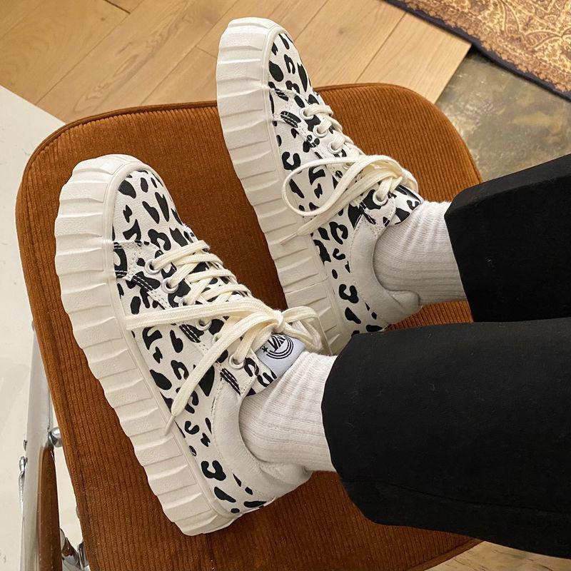 Leopard Biscuit Shoes Cute Big Head Canvas Shoes Spring Korean Trend All-match Shoes Women's Trend