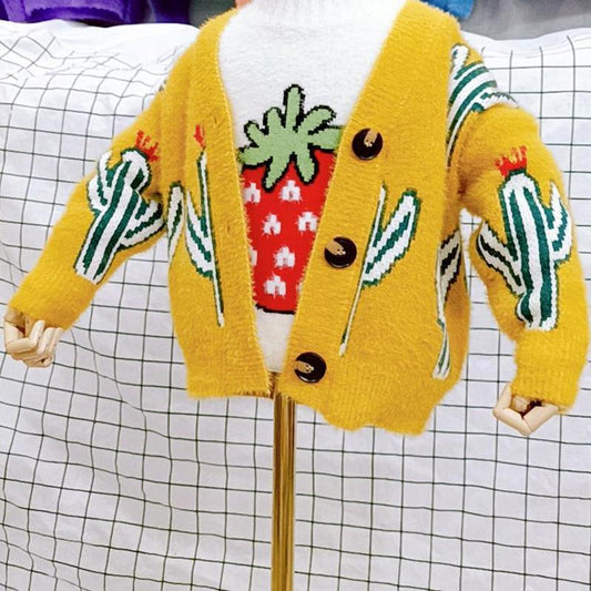 Boys and Girls Sweater Autumn and Winter Thickening Children's Sweater Single-breasted Warm Jacket