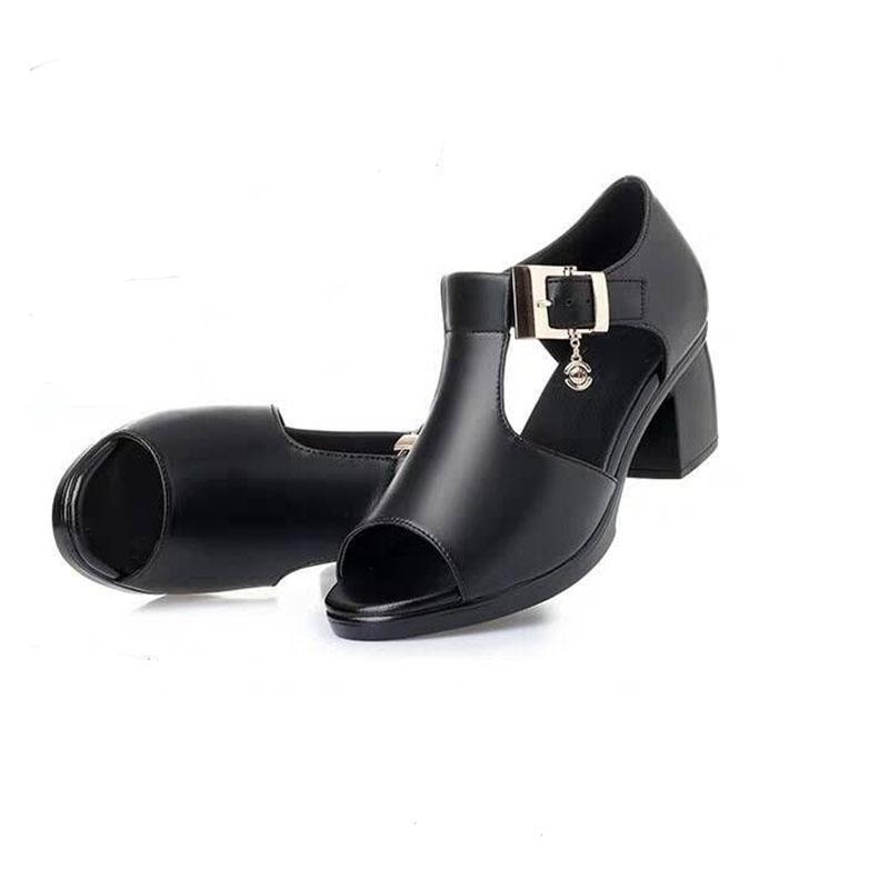 Fish Mouth Sandals Women's Spring and Summer New Roman Women's Thick Heels All-match Medium-heeled Women's Shoes Middle-aged Mother Shoes