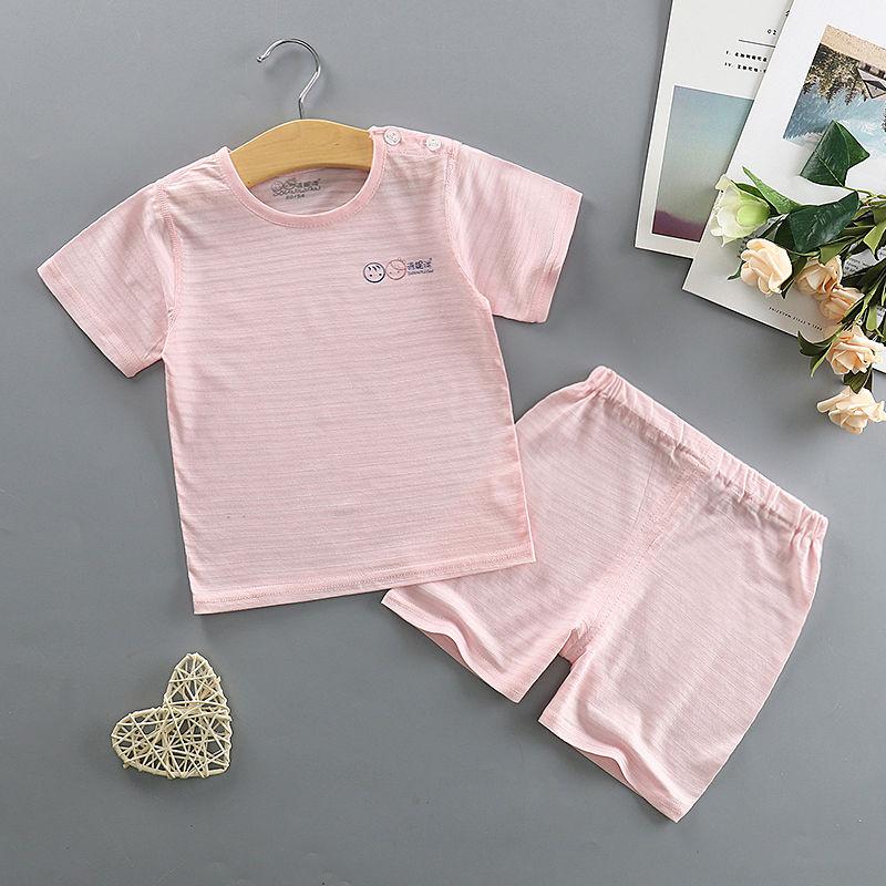 Summer Children's Short-sleeved Suit Boys and Girls T-shirt Baby Clothes Summer Baby Clothes Ultra-thin Breathable Bamboo Fiber