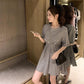 Female Casual Lace Up Slim Back Open Waist Plaid Elegant Party Dress Round Neck Waist Short Club Dress