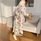 Women's Autumn Winter Pajamas Dress Long Cute Doll Collar Strawberry Printing Sweet Long Sleeve Nightdress Loose Comfortable Homewear