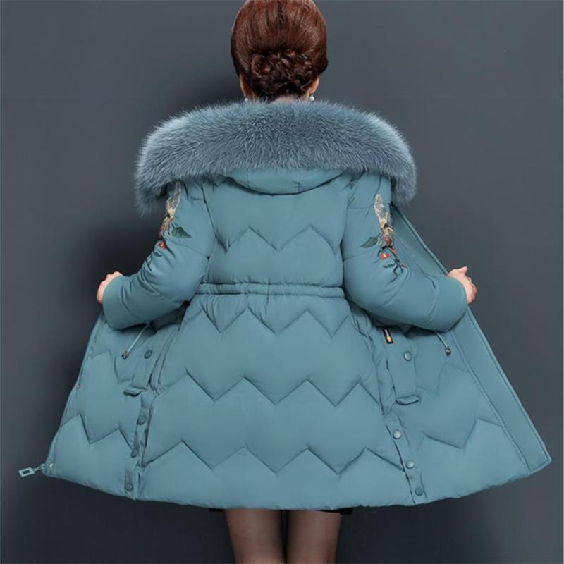 Women's Solid Color  Down Jacket Mid-length Korean Style Loose Thick Coat Warm Cotton Coat Large Fur Collar Winter Quilted Jacket