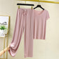 Ice Silk Pajamas Two-piece Short-sleeved Suit Women's Home Wear Casual Loose Wide-leg Pants Pajamas Fabric Light and Soft