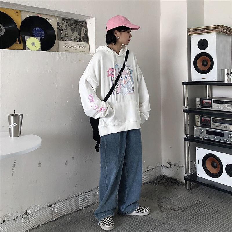 Japan Anime Sweatshirts Women White Hooded Tops Fashion Pullovers Hoodies Fall Winter Thick Fleece Harajuku Hoodies Ladies Casual Clothes Clothes