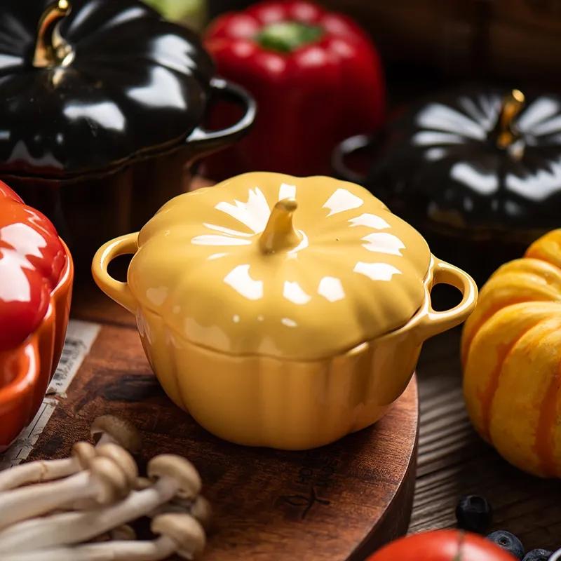 Nordic Creative Cute Pumpkin Soup with Coven Bowl Ceramic Rice Bowl Baking Tableware Dessert Soup Bowl Sprinkler Stew