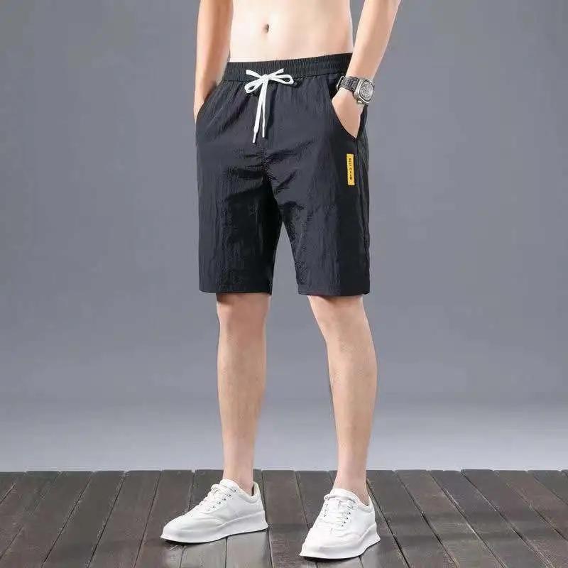 Ice Silk Men's Casual Pants Men's All-match Quick-drying Straight-leg Pants Sports Running Five-point Pants Men's Thin Beach Shorts Men