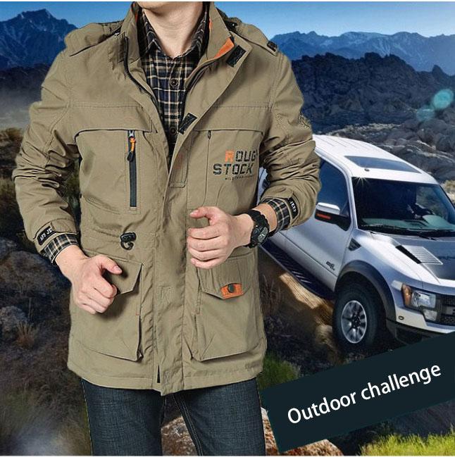 Autumn and Winter Thickened Jacket Men's Outdoor Leisure Multi-pocket Mid-length Jacket Large Size Waterproof Men's Jacket