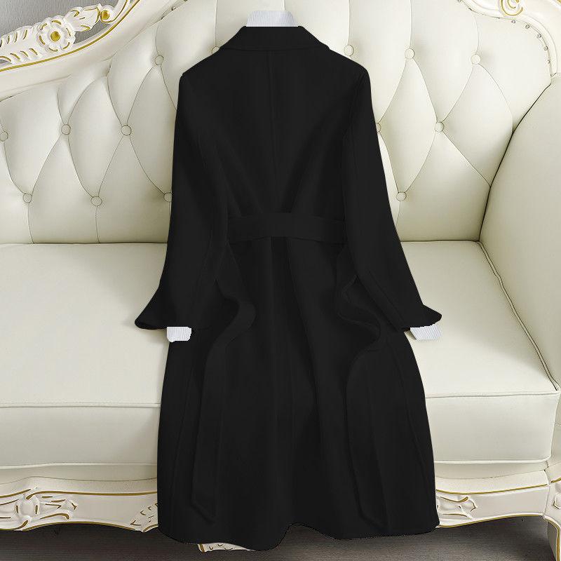 Women's Fashion Plus Size Quality Windbreaker Autumn and Winter Lantern Sleeves Waist Mid-length Thick Coat