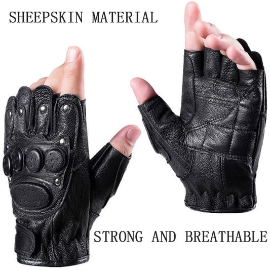 Sheepskin Half-finger Gloves Men's Four Seasons Riding and Driving Motorcycle Outdoor Tactical Training Non-slip Leather Gloves