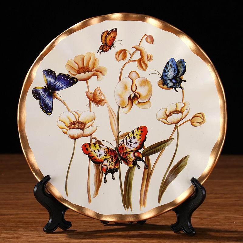 21cm Flower Bird Tree Deer Lacquer Porcelain Plate European Style Decoration Present Style Decoration