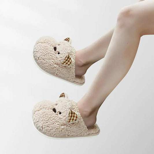 Autumn and Winter Bobby Bear Cotton Slippers Indoor Non-slip Warm Flat Shoes Comfortable and Casual