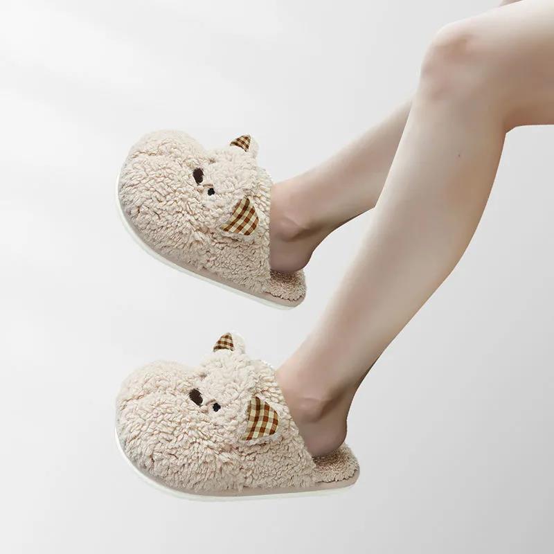 Autumn and Winter Bobby Bear Cotton Slippers Indoor Non-slip Warm Flat Shoes Comfortable and Casual