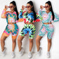 2PCS Women's Tie-Dye Hoodie Casual Home Sports Shorts Set Women's Fitness Set Girl's Gym Running Fitness Athletic Clothing Sets