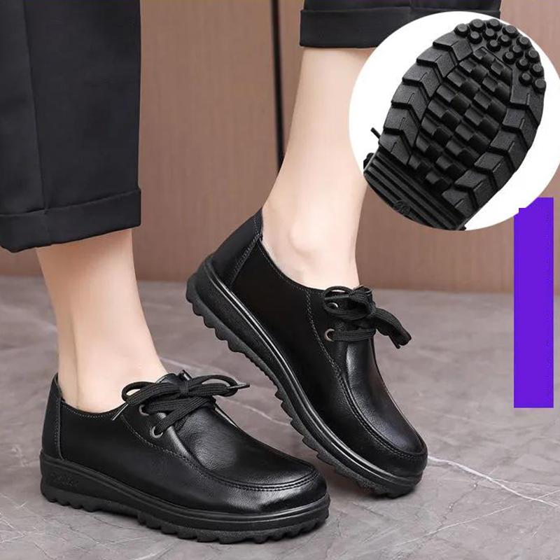 Non-slip Work Shoes Ladies Black Leather Shoes Comfortable and Soft Restaurant Kitchen Middle-aged Mother Shoes Single Shoes Flat