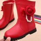 Girls' Boots Autumn and Winter Solid Color Flower Martin Boots Plush Warm Pearls Princess Snow Boots