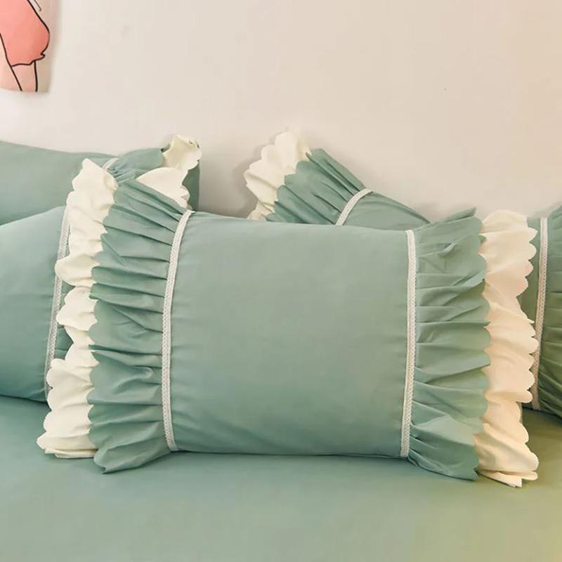 Two Solid Color Lace Pillowcases Skin-friendly Sanding Pillowcase Single and Double Children Pillowcase Inner Liner Cover