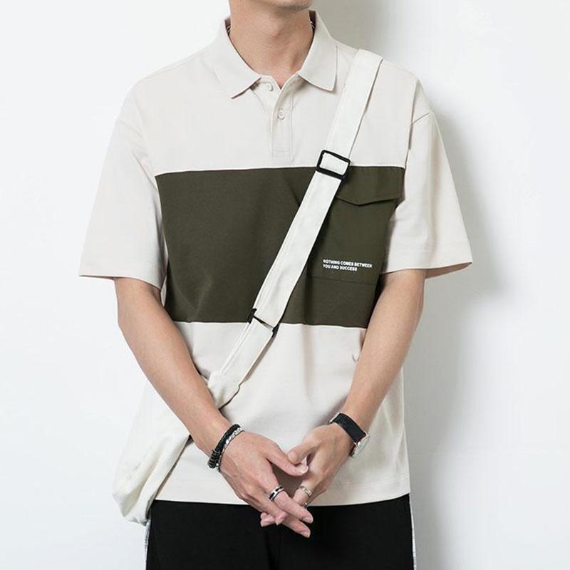 Summer Polo Shirt Men's Color Collision Lapel Short-sleeved T-shirt Youth Casual Personality Pocket Bottoming Shirt