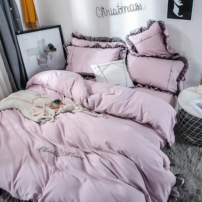 4 Pcs Set Pillowcase Home Textile Quilt Fashion Bedding Set Princess Style Bedclothes