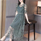 Heavy Industry Embroidery Flower High-end Dress Spring French Waist Slim Ruffled Mesh Skirt Women's Sweet Waist Mesh Skirt