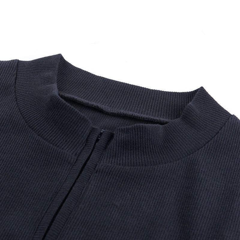 Women Sexy Knitted Tight-fitting Dress Solid Color Long Sleeve Zipper Closure Thread High Elasticity Dress