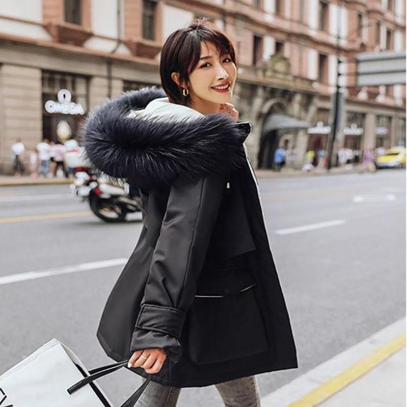Winter Women's Cotton Jacket Jacket Mid-length Large Fur Collar Plus Down Jacket Thickening Plus Velvet Jacket