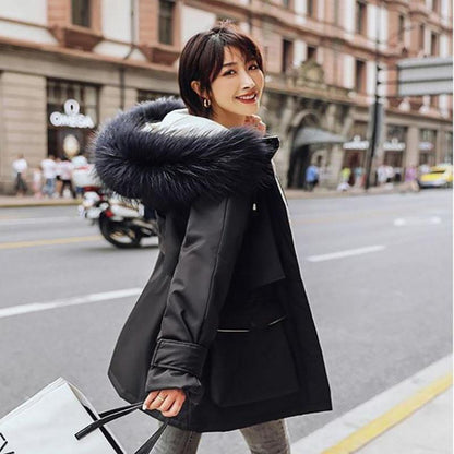 Winter Women's Cotton Jacket Jacket Mid-length Large Fur Collar Plus Down Jacket Thickening Plus Velvet Jacket