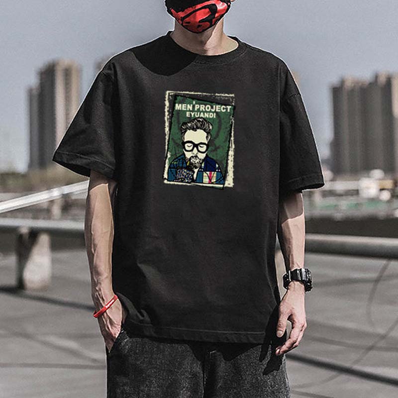 Men's Cotton Loose T-shirt Youth All-match Sweat-absorbent and Breathable T-shirt