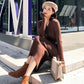Autumn and Winter Fashion Padded Sweater Skirt Mid-length Over The Knee V-neck Knitted Dress Slim Inner Base Bag Hip Skirt