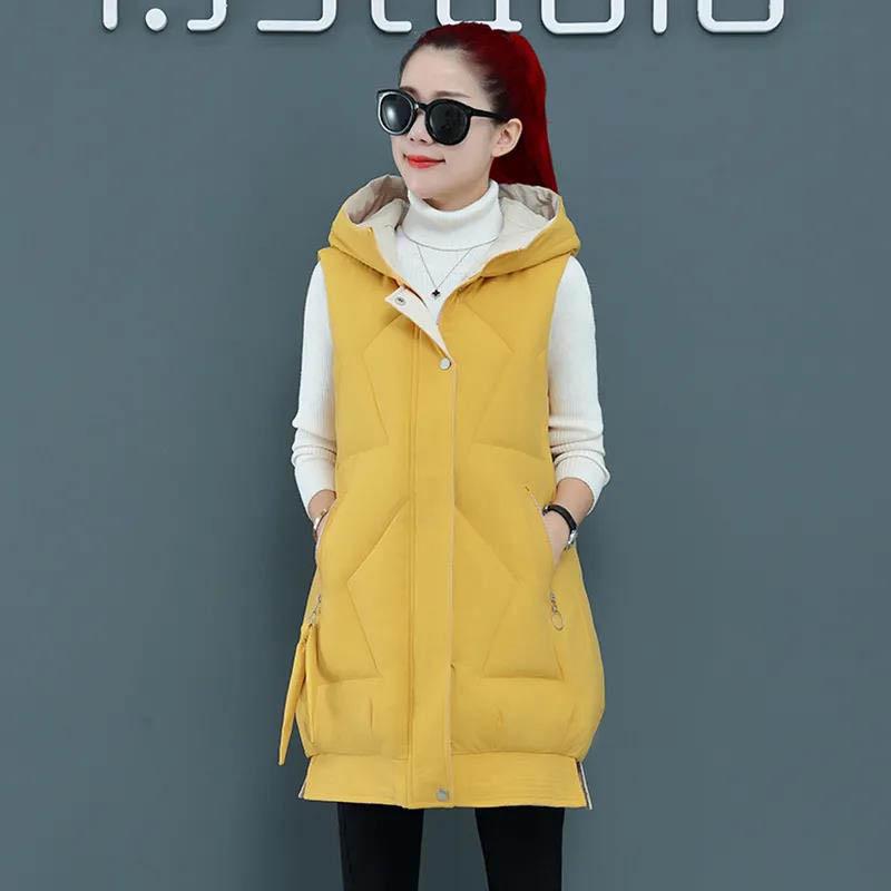 Autumn and Winter Cotton Waistcoat Women Mid-length Down Cotton Waistcoat Women Wild Thick Waistcoat Jacket Women