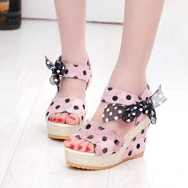Women's Summer Peep-toe Wedges Heeled Sandals Vintage Lace Party High-heeled Shoes Casual Versatile Non-slip Sandals