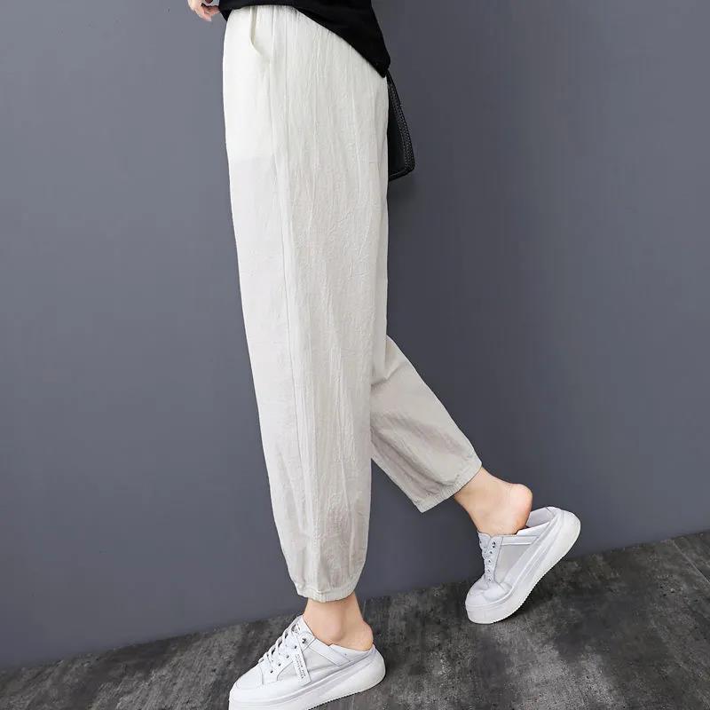 Casual Pants Women's Summer Thin Loose-fitting Sports Pants Nine Points Cotton and Linen Harem Pants Bloomers