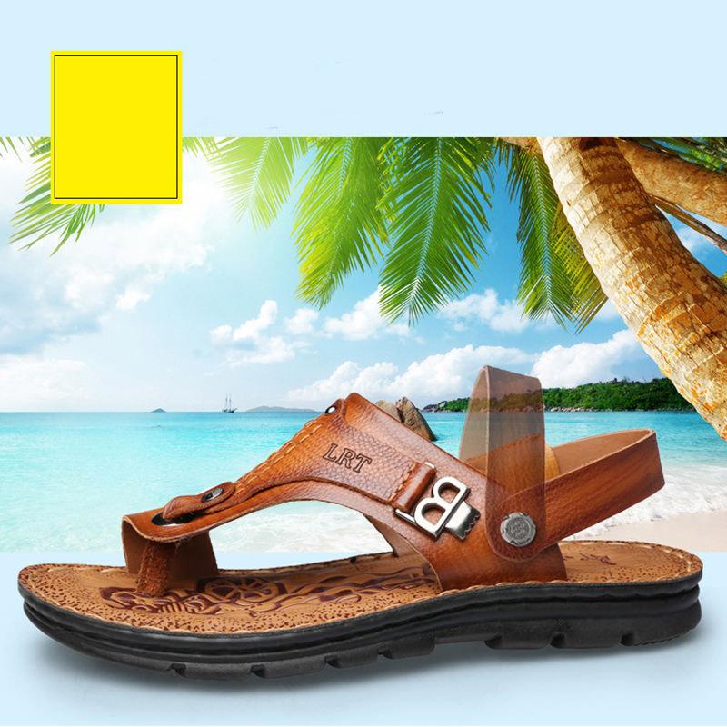 Sandals Man Flip Flops Leather Cowhide Non-slip Leisure Beach Sandals and Slippers
