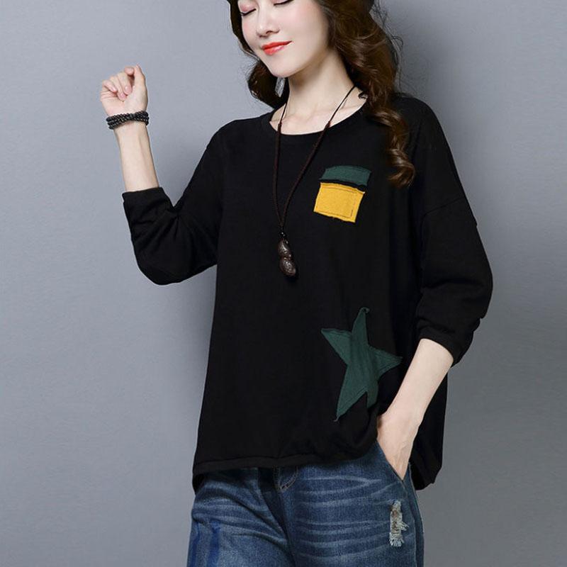 Large Size T-shirt Women Long Sleeve Shirt Casual Loose Pullover Summer