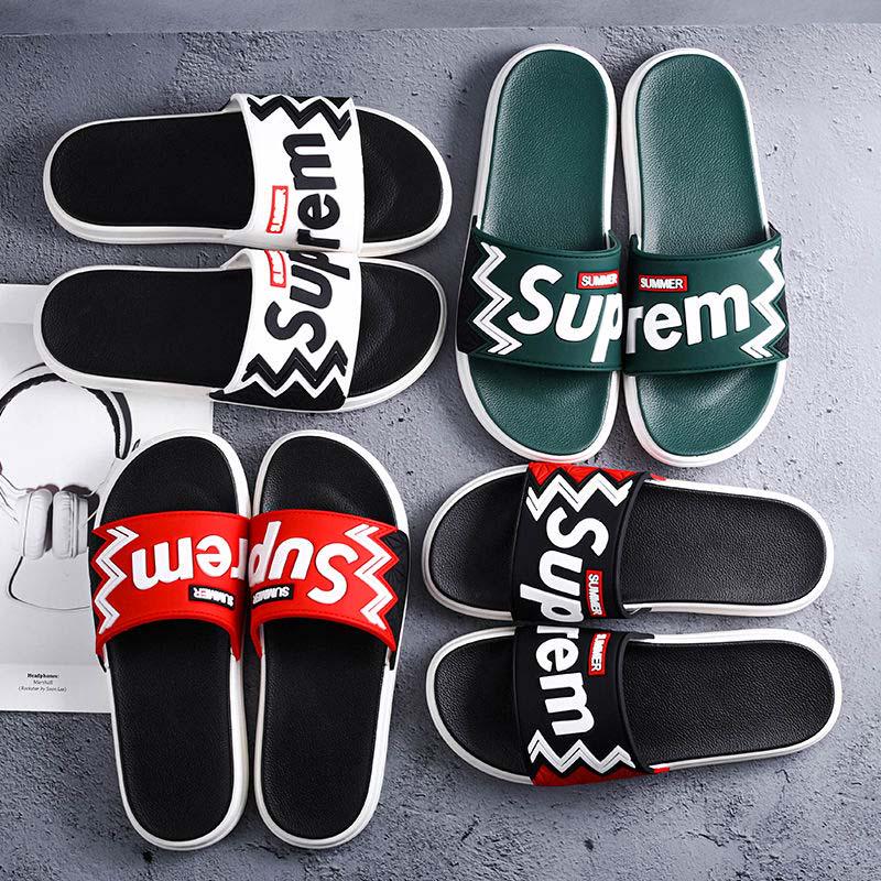 Size40-45 Summer Men Sandals Comfortable Non-slip Rubber Letter Stripe Beach Slippers Casual Outdoor Slippers Drag Flip Flops