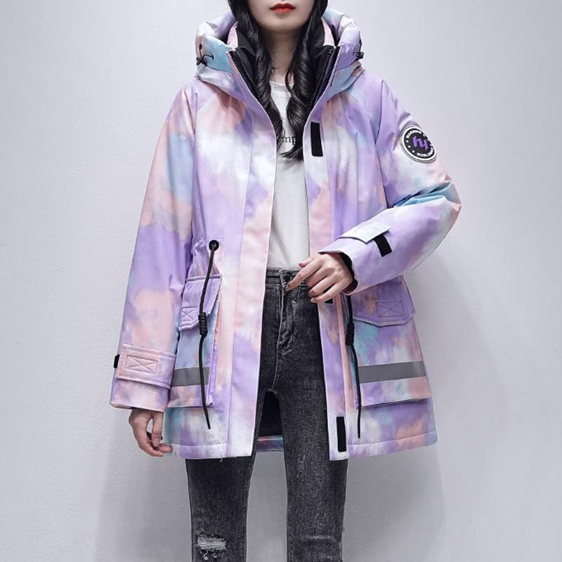 Parker Down Jacket Women's Winter Mid-length Thick Contrast White Goose Down Cotton Workwear Jacket Travel Windbreaker Thick Jacket