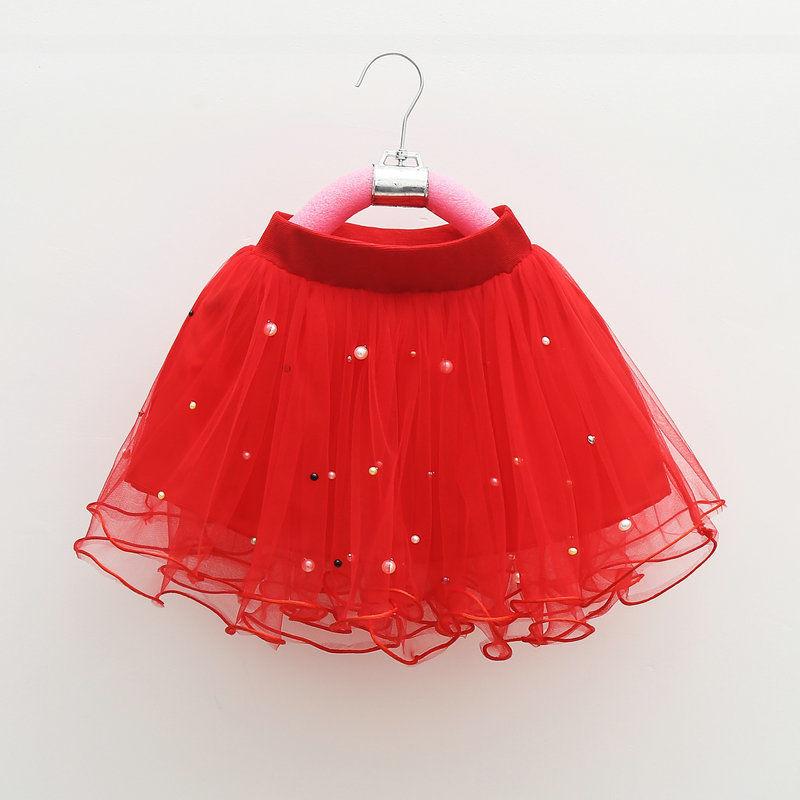 Girl Baby Short Veil Lace Pearl Cute and Sweet Printed Embroidery Ruffle Elastic Waist Children's Skirts Princess Tutu A-line Skirt
