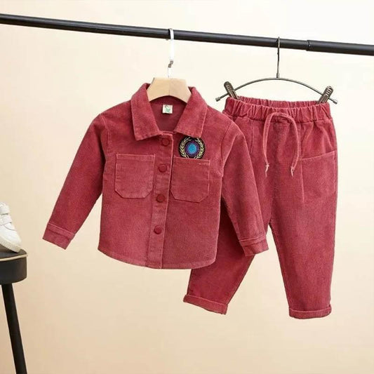 Boys and Girls Spring Suits Small and Medium Children Spring and Autumn 0-6 Years Old Baby Corduroy Solid Color Jacket Pants Two-piece Set