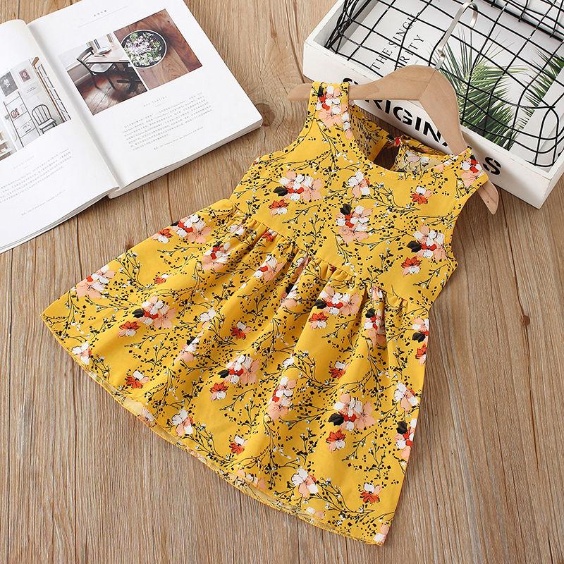 Summer Toddler Baby Kids Girls Sleeveless Ribbons Bow Floral Dress Princess Dresses Girls Clothing Kids Casual Dresses