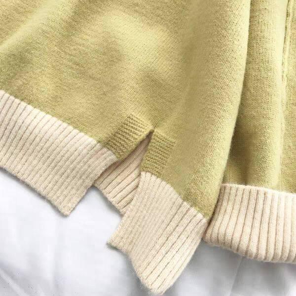 Pofulove High-neck Sweater Women Loose Thickened Pullover Hit Color Sweater Autumn and Winter