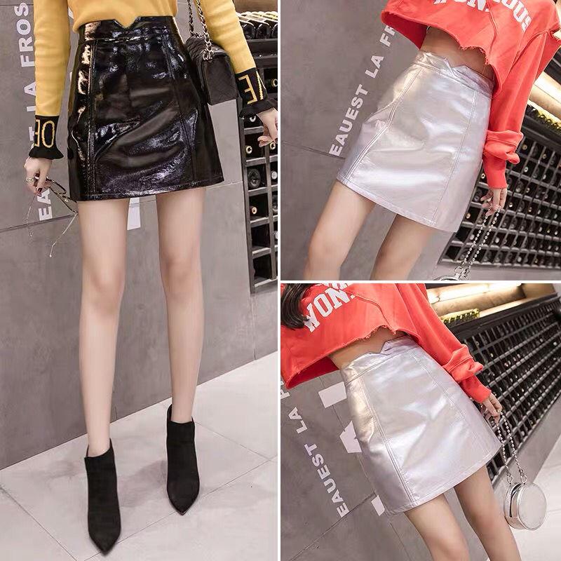 Short Faux Leather Skirts Women 2020 Sexy Slim Thin Package Hip High Waist Pencil Skirt Silver