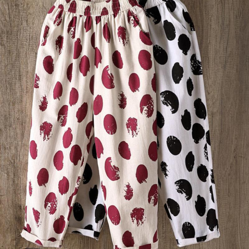 Cotton and Linen Printed Pants Women Loose Summer Thin Pants Women Plus Size Casual Pants Nine Points Harem Pants