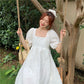 Spring and Summer Dress Korean Version of French Square Neck Bow Loose Temperament Puff Sleeve A-line Skirt