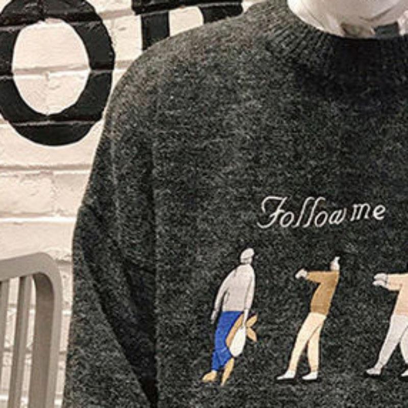 Round Neck Men's Sweater Pullover Men's Knitwear Winter Warm Loose Long Sleeve Top