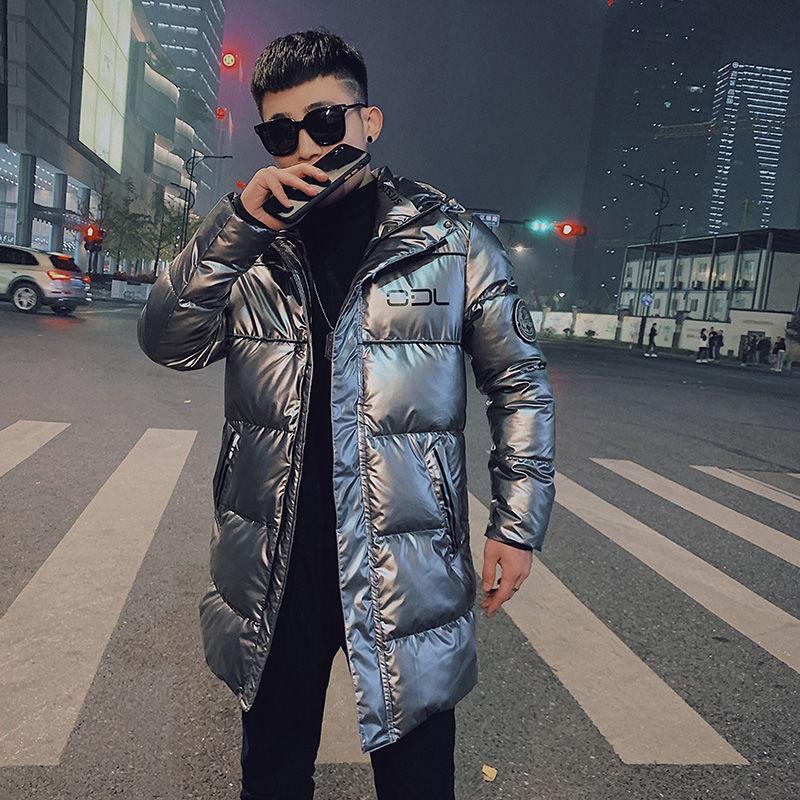 Winter Fashion Trend Glossy Cotton Coat Men's Mid-length Thick Slim Fit All-match Comfortable Jacket