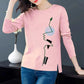 Spring Women T-shirts Simple Face Print Pullovers Long Sleeves Bottoming Shirts Casual Slit Top