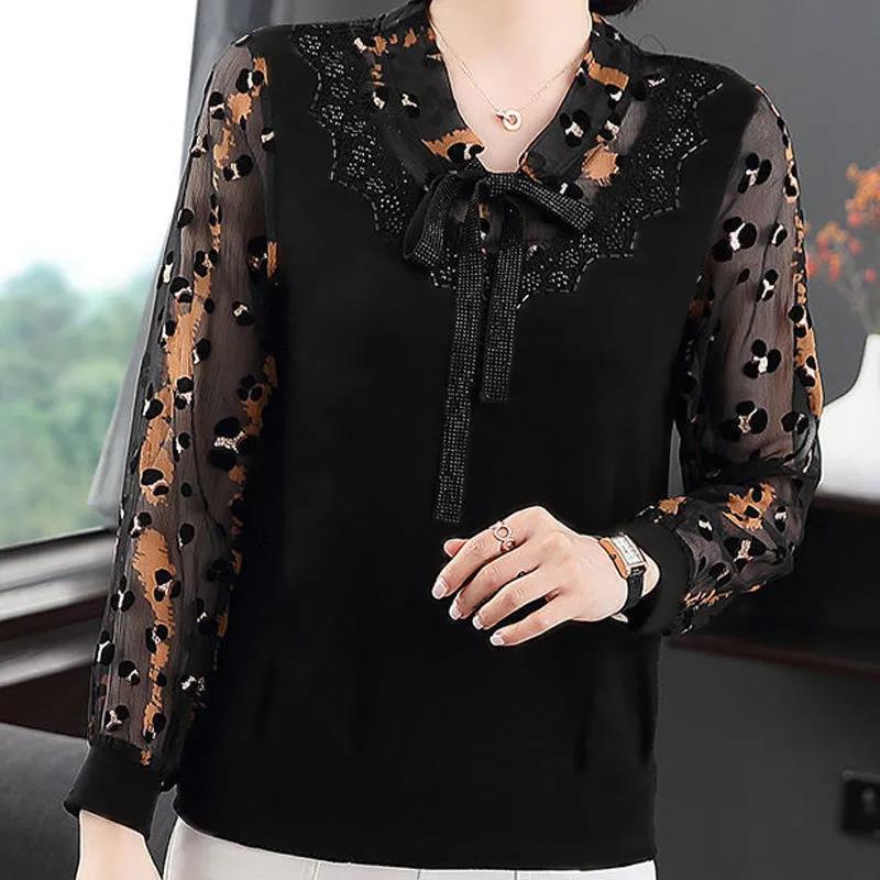 Spring and Autumn Large Size Slim Top Women's Loose Long-sleeved Chiffon Shirt All-match T-shirt